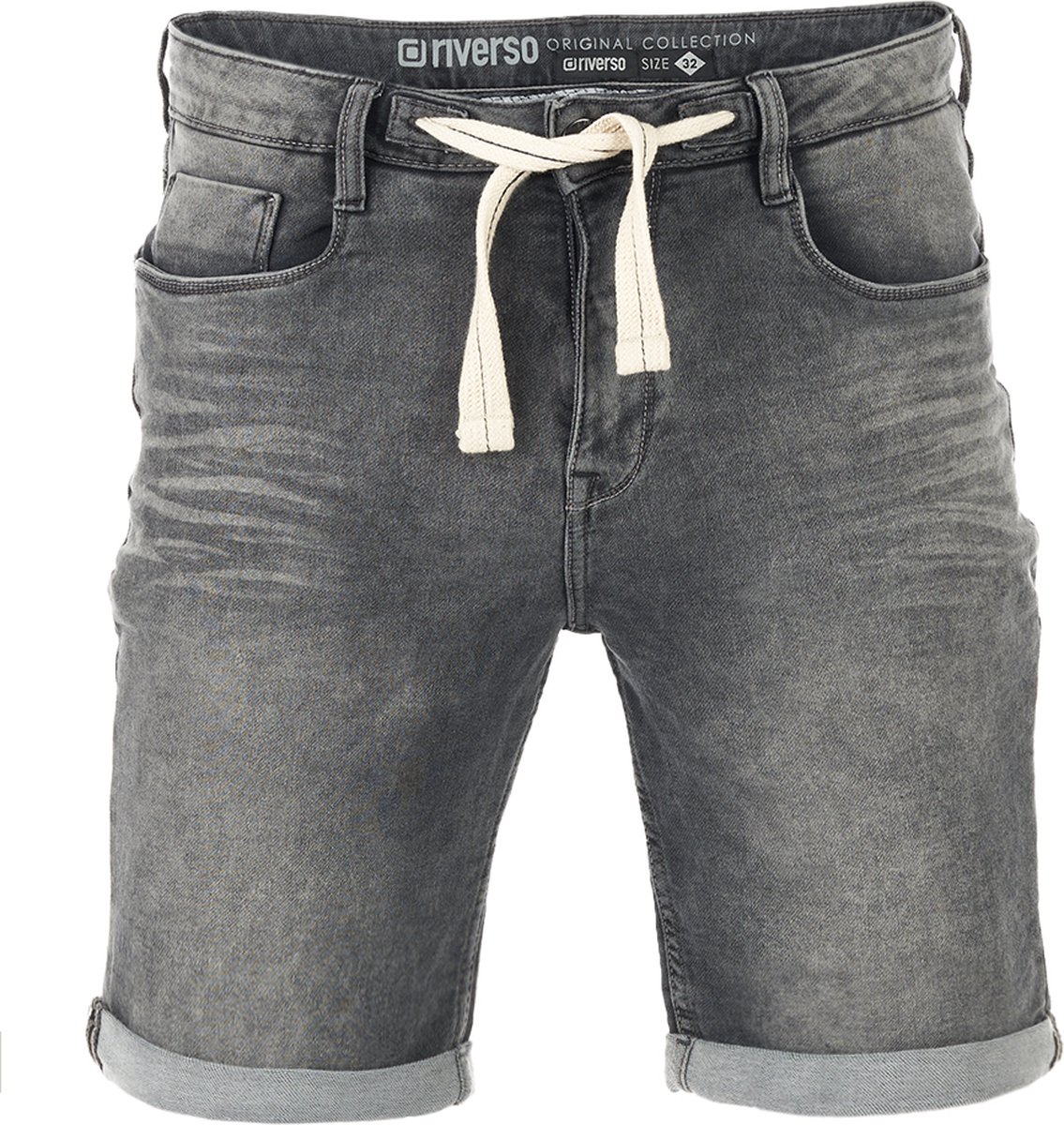 riverso Heren Short Broeken RIVPaul regular/straight Fit Grijs W 32 Volwassenen Stretch Jeans Korte Broek