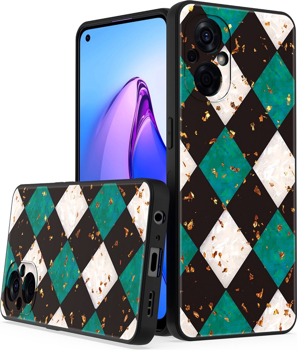 Silicone Hoesje Print - Backcover - Geschikt voor Oppo A96 - Marmer Groen