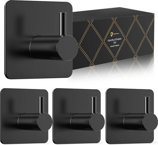 4smile Handdoekhouder zonder boren, 8 stuks in zwart, waterdichte badkamerhanddoekhouder, roestvrij stalen haken, kleefhaken voor badkamer, keuken, extra sterke haken, zelfklevend, handdoekhaak