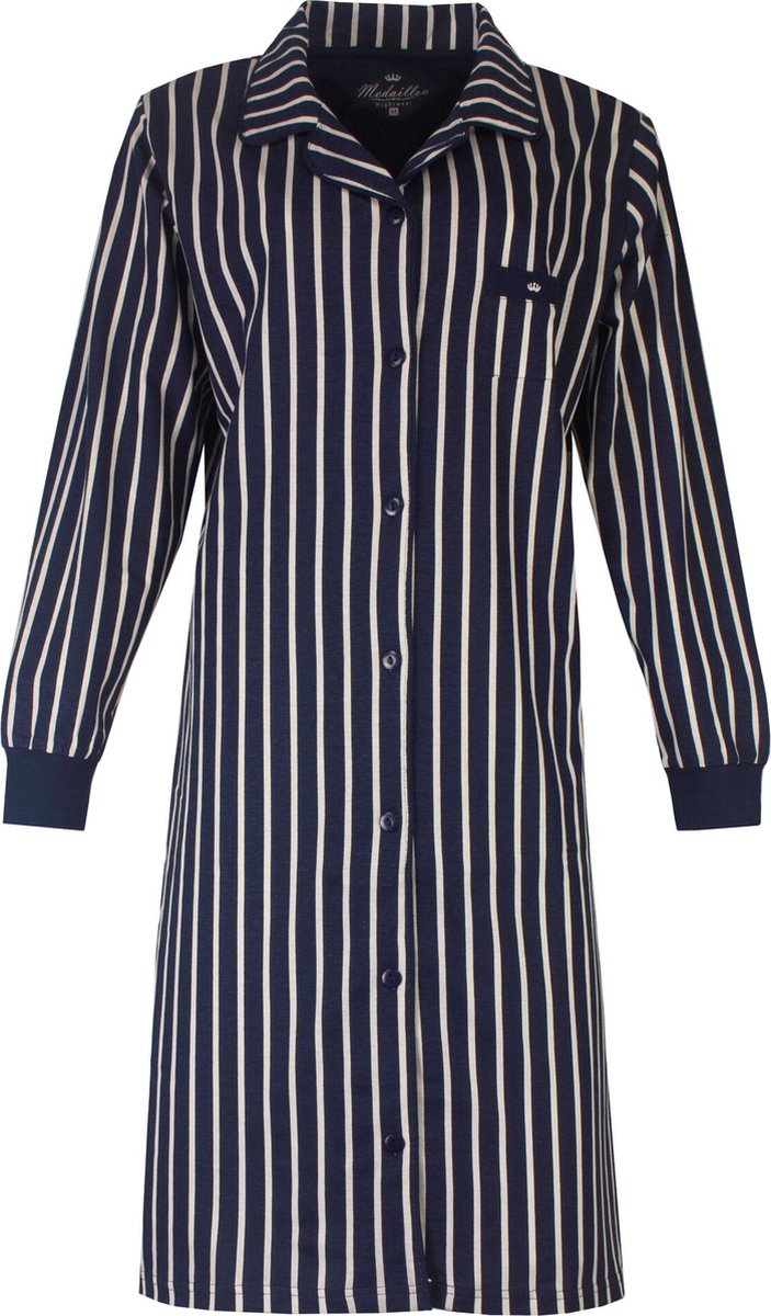 Medaillon Dames Nachthemd - Doorknoop - Blauw - Maat S