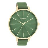 Goudkleurige OOZOO horloge met groene leren band - C11349