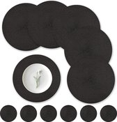 Set van 12 ronde placemats, afwasbaar, 34 cm, geweven placemats, hittebestendig, met onderzetter, zwart, rond, voor keuken, Kerstmis, feest, bruiloft (zwart)