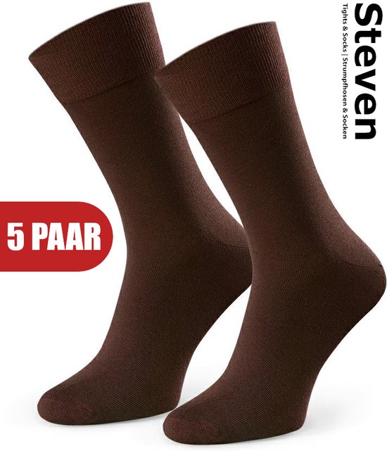 STEVEN - Katoen Heren Sokken Donkerbruin - Multipack 5 Paar - Maat 45 46 47 - Luxe Mannen Sokken - Hoogwaardige Kwaliteit - Naadloos - Voor onder een Pak - MADE in EU
