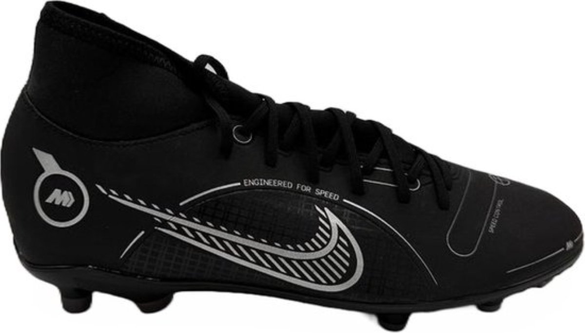 Zwarte Nike Superfly 8 club FG/MG voetbalschoenen voor mannen, maat 40, met opvallende witte logos en details.
