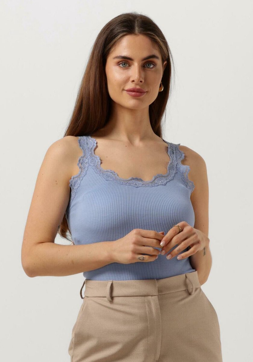 Rosemunde Silk Top W/ Lace Tops & T-shirts Dames - Shirt - Blauw - Maat L