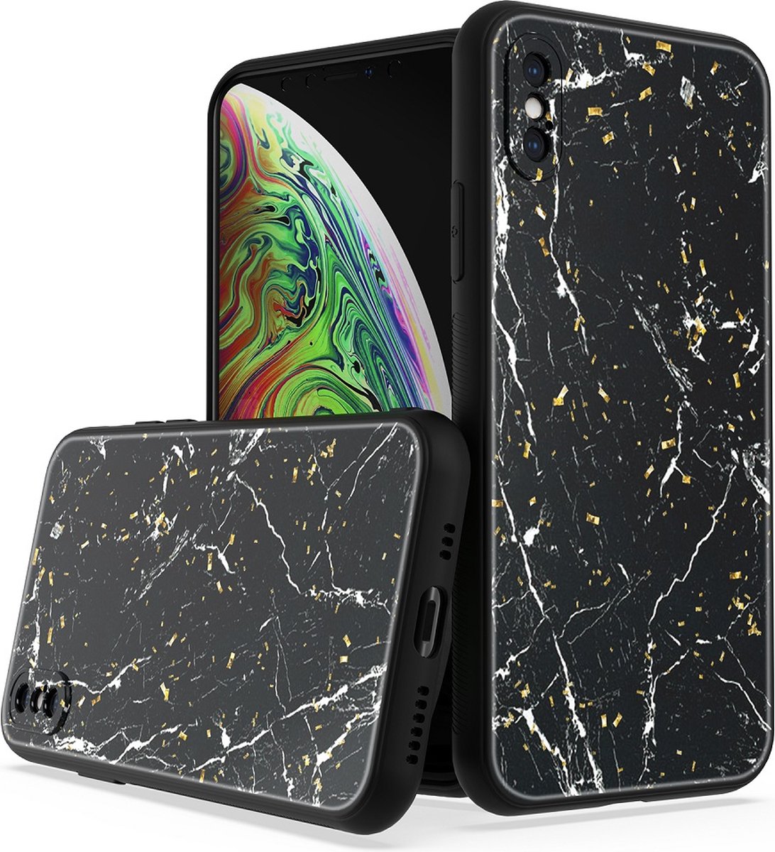Silicone Hoesje Print - Backcover - Geschikt voor Apple iPhone XR - Marmer Zwart