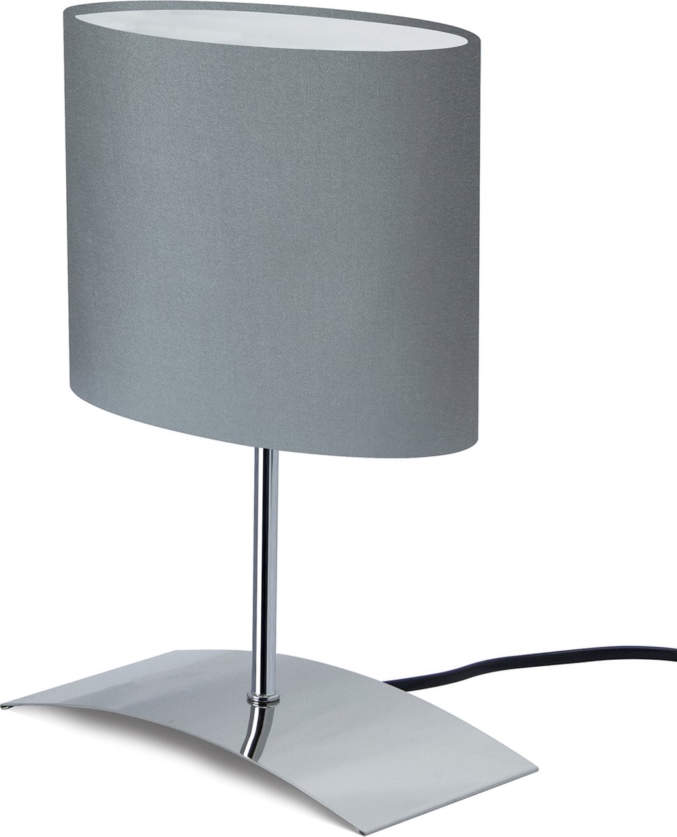 TrangoBedlampje 2018-04G *GREY EAGLE* Tafellamp met grijze stoffen kap incl. 1x E14 fitting voor LED-lampen, vensterbanklamp, bureaulamp, tafellamp, L: 20cm – B: 10cm - H: 30cm