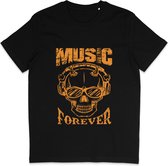 Heren Dames T Shirt - Skull Print - Quote Music Forever - Zwart - M