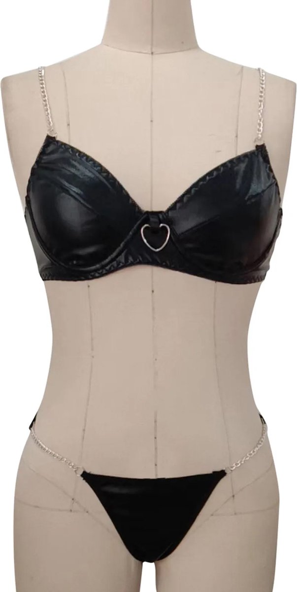 Modieuze Dameslingerie Set Van 2 - PU Harnas Lingerieset Met Ketting En Handring