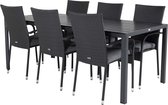 Break tuinmeubelset tafel 90x205cm zwart, 6 stoelen Anna zwart.
