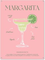 Tuinposter 90x120 cm - Cocktail - Margarita - Roze - Vintage - Tuindecoratie voor buiten - Schutting decoratie - Tuin - Beach bar accessoires - Tuindoek - Buitenposter