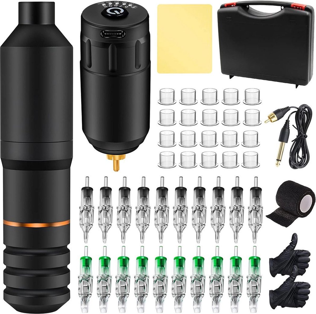 Premium Tattoo Machine met Accessoires - Tattoo Machines Draadloos - Tattoo Set Inclusief Inkt en Naalden - Tattoo Kit voor Professionals en Beginners - met Opbergkoffer