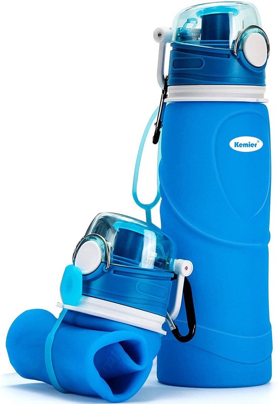 Kemier Collabidbare siliconen waterflessen, 750 ml, medische kwaliteit, BPA- vrij, oprollen, lekvrij, opvouwbaar, sport- en outdoor-waterflessen