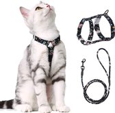 Verstelbaar Kattenharnas en Touwlijn Set voor Kattenveiligheid - Reflecterende Details - Nylon - Geschikt voor Wandelingen en Avonturen - Zwart