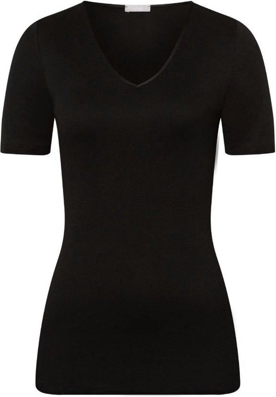 Hanro Cotton Seamless T-shirt V-hals - 0019 Black - maat 40 (40) - Dames Volwassenen - 100% katoen- 071603-0019-40