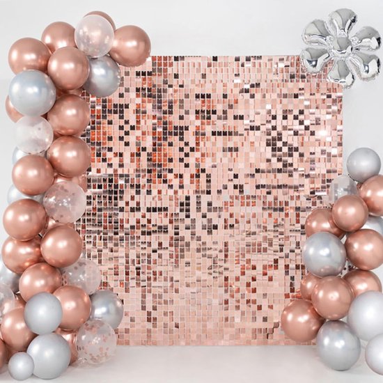 Foto Achterwand - 120x180cm - Metallic Pink - Muurdecoratie - Bruiloft - Verjaardag - Fotowand - Fotomuur - 24 Panelen Van 30x30cm - Kliksysteem - Mobiele Fotomuur