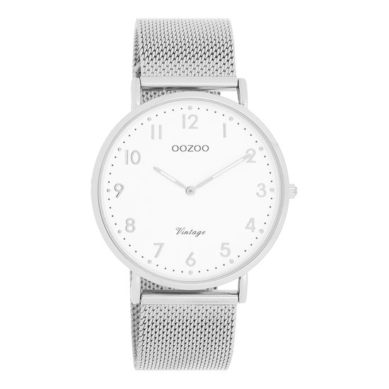 Zilverkleurige OOZOO horloge met zilverkleurige metalen mesh armband - C20340