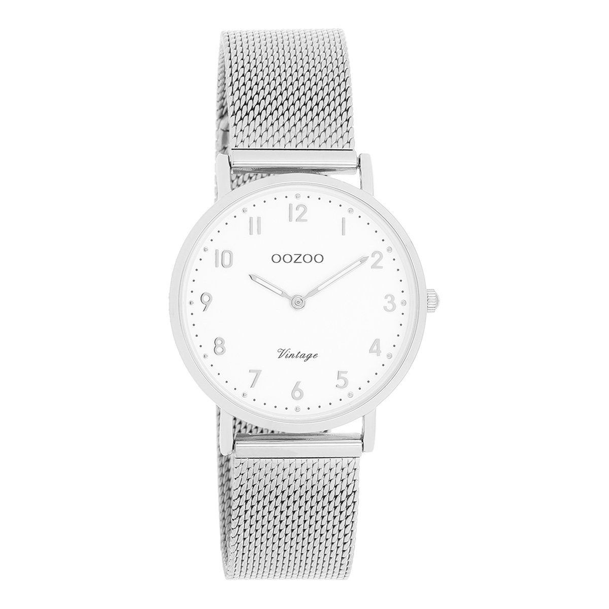 Zilverkleurige OOZOO horloge met zilverkleurige metalen mesh armband - C20345