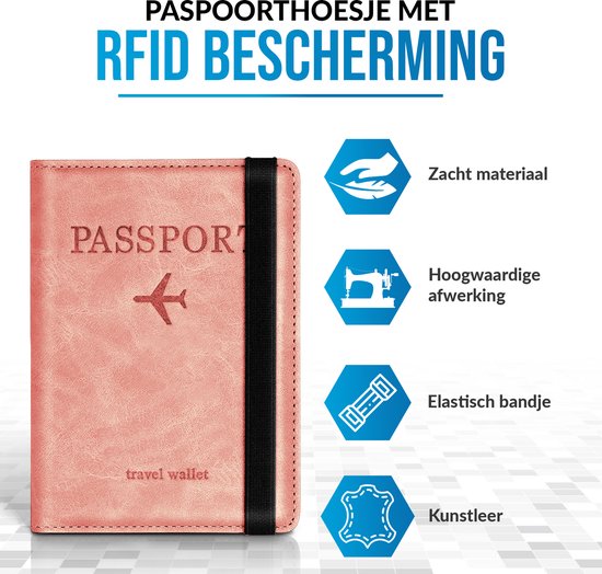 Étui à passeport - Porte-passeport - Couverture de passeport - RFID - Simili cuir - Rose