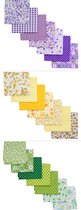 Stof pakket - 21 lapjes - verschillende designs - 24 x 25 cm - paars - geel - groen - naaien - quilt - patchwork - poppen kleertjes