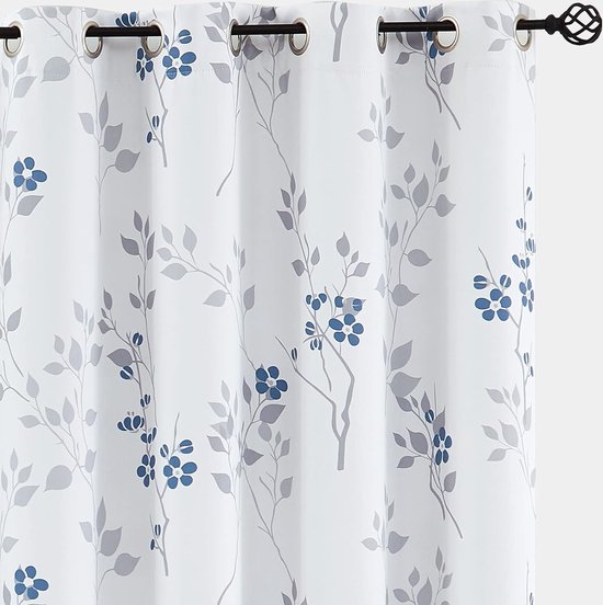 Klaar-voor-Gebruik Tab-Top Gordijn met Tabs Transparante Bloemen 140 x 245 cm 1 Stuk Blauw met Bloemen