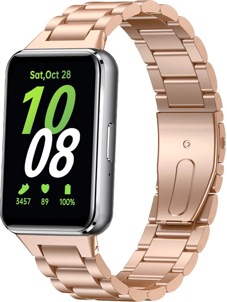 Strap-it Stalen schakel bandje - geschikt voor Samsung Galaxy Fit 3 (rosé goud)