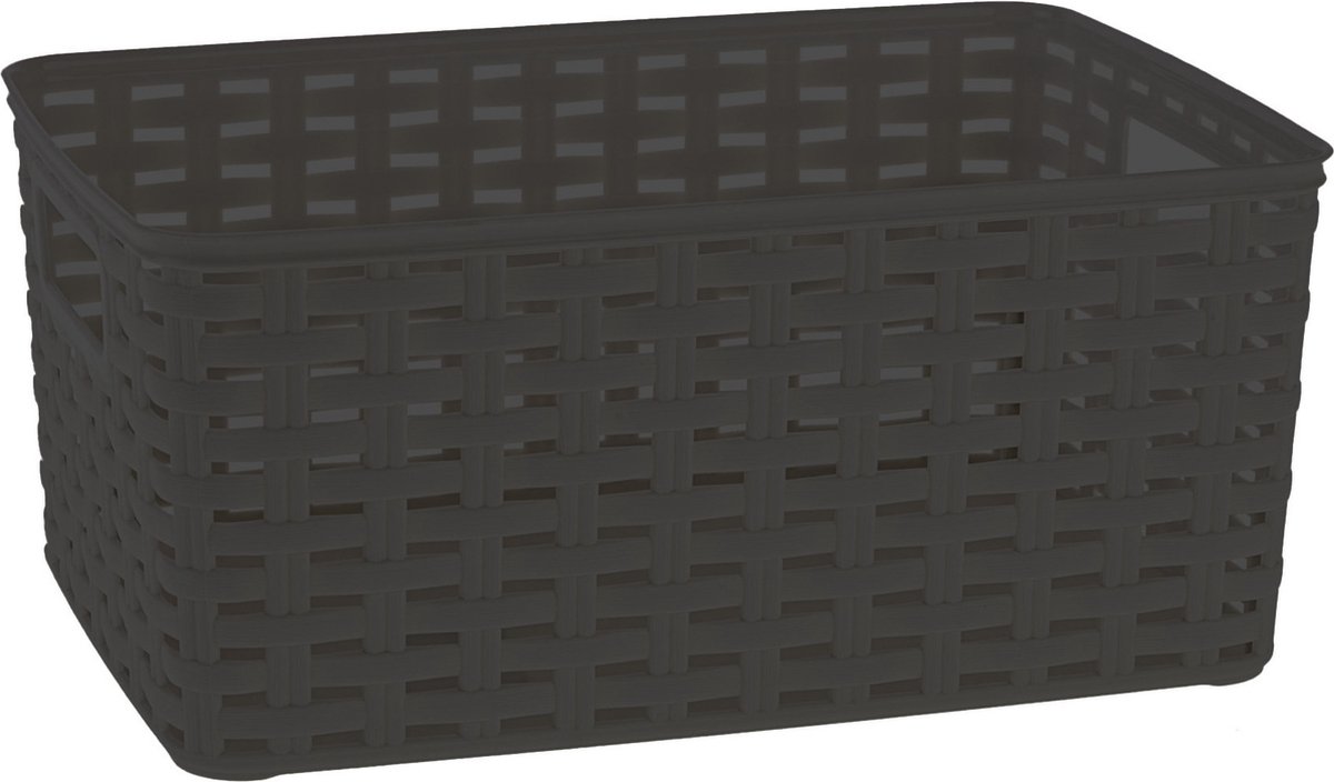 Plasticforte Opbergmand - Kastmand - rotan kunststof - zwart - 6 Liter - 19 x 29 x 13 cm