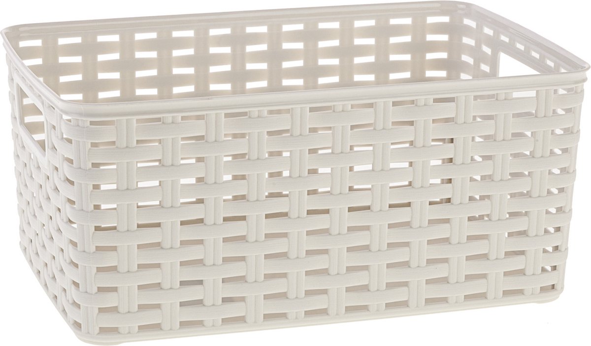 Plasticforte Opbergmand - Kastmand - rotan kunststof - creme wit - 6 Liter - 19 x 29 x 13 cm