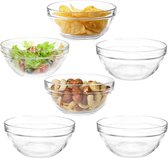 Vivalto kleine kommetjes/serveer schaaltjes - transparant - glas - set 6x stuks - D17 cm - sausjes/voedsel/nootjes