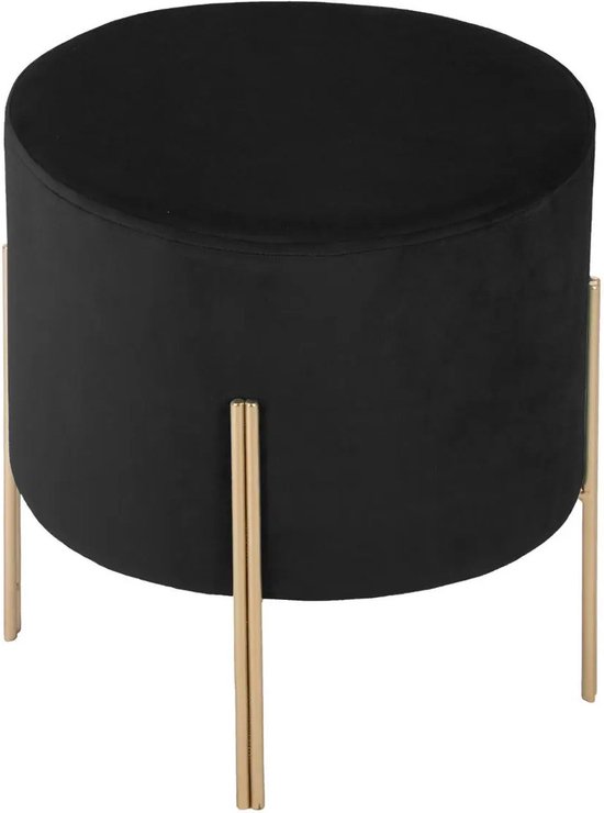 Atmosphera Velvet poef zwart met gouden poten - Kruk - Fluweel - Velours