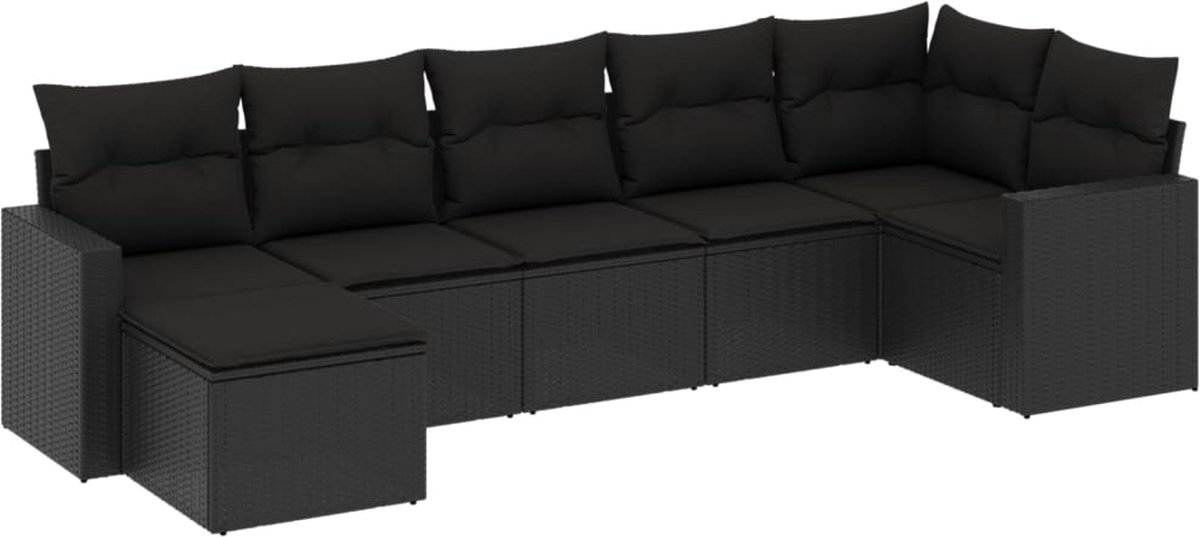 vidaXL 7-delige - Loungeset - met - kussens - poly - rattan - zwart