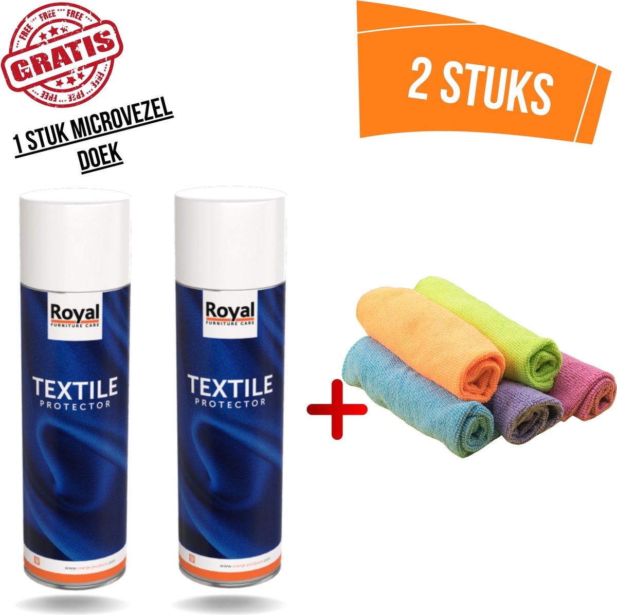 Royal Furniture Care, Textile protector, Textiel Beschermer, Spray,(2 x 500ml) pack 1000ml+ (Gratis) 1 stuk Microvezel Doek