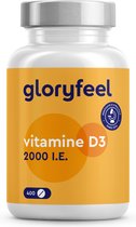 gloryfeel vitamine D tabletten - 2000 I.E. vitamine D3 - 400 tabletten voor meer dan 1 jaar vooraad - Ondersteunt het immuunsysteem, botten en spieren* - 100% puur Cholecalciferol - Geproduceerd in Duitsland