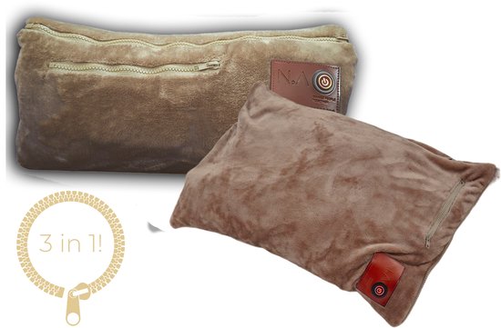 Nikki.Amsterdam | The.Wrap | Taupe | Bruin | Beige | Draadloos | Incl. 10.000 mAh Powerbank | Infrarood | Warmtekussen | 3 functies | Nekkussen | Handwarmer | Zitkussen | Lendenkussen | Lendenrol | Kruik | Gebruiksduur: tot 14 uur
