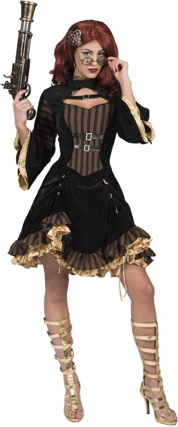 Funny Fashion - Steampunk Kostuum - Hot Steampunk Sally - Vrouw - bruin,zwart - Maat 40-42 - Carnavalskleding - Verkleedkleding