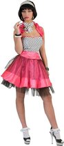 Funny Fashion - Jaren 50 Kostuum - Rockn Roll Is Here To Stay Jurk Roze Vrouw - Wit / Beige - Maat 40-42 - Carnavalskleding - Verkleedkleding