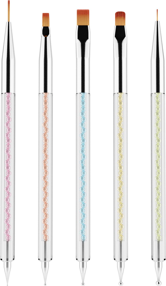Evvie 5-delige set nailart penselen en dotting tools – gekleurd