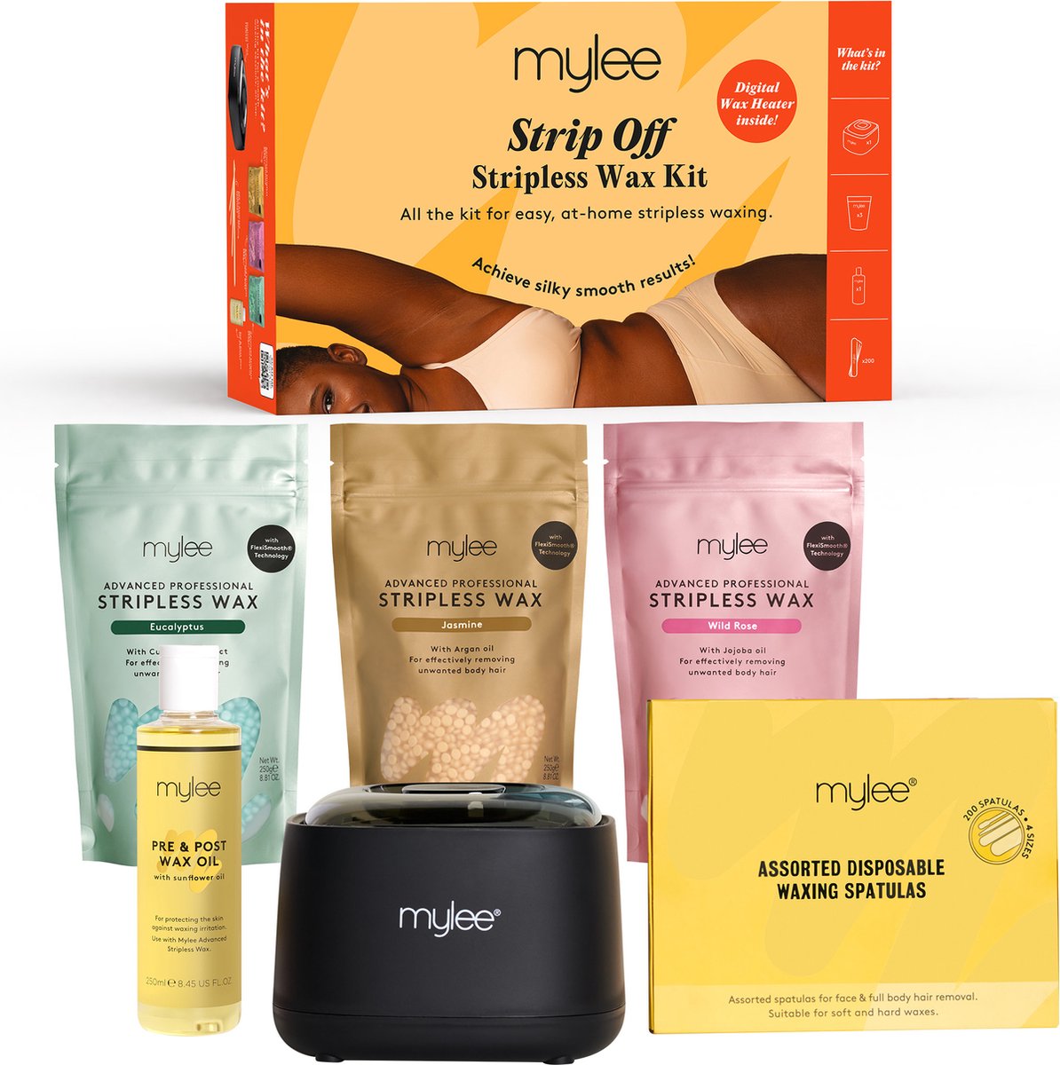 Mylee Strip Off Wax Kit - Professionele Ontharingsset met Digitale Waxverwarmer en Beads voor Gezicht, Lichaam, Bikini en Meer – Ontharingsbenodigdheden voor Thuis voor Resultaten van Salonkwaliteit