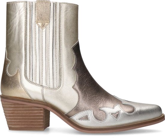 Manfield - Dames - Zilveren metallic leren cowboy laarzen - Maat 36