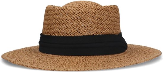 Manfield - Dames - Beige raffia hoed met zwarte band - Maat 1