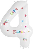 Folieballon Cijfer 4 Jaar Verjaardag Versiering Cijferballon Happy Birthday Decoratie Helium Ballonnen Folie Wit - Xl