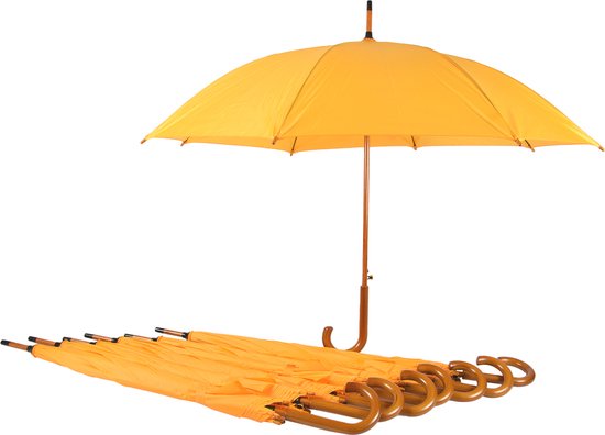 Set van 8 Gele Windproof Paraplu's (98 cm Diameter) - Perfect voor Winderig Weer| Unisex Paraplu Met Houten Handvat