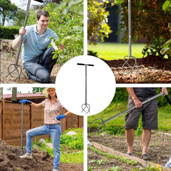 Tuinklauw met 4 tanden, cultivator en onkruidverwijderaar, in één apparaat, in hoogte verstelbaar, tuinfrees voor tuinbed — afbeelding 4