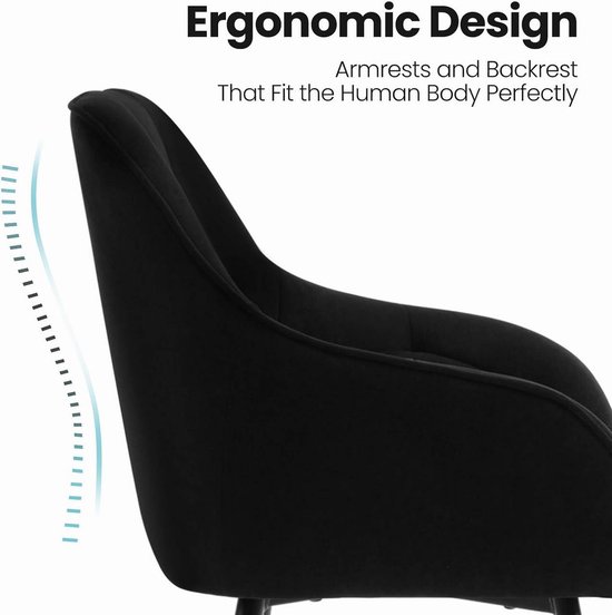 BukkitBow - Set de 2 Chaises de salle à manger - Velours et métal - Design ergonomique - Capacité de charge 120 kg - Zwart