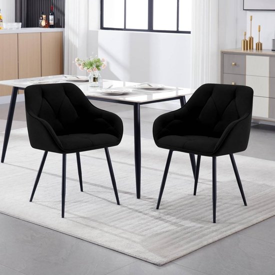 BukkitBow - Set de 2 Chaises de salle à manger - Velours et métal - Design ergonomique - Capacité de charge 120 kg - Zwart