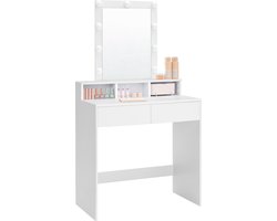 foto van Stijlvolle Witte Kaptafel en Luxe Make up Tafel - Eenvoudige Montage, Verstelbare LED Verlichting en Ruime Opbergruimte! - Creëer Jouw Perfecte Make-up Hoekje