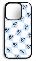 Ako Design Apple iPhone 15 Pro hoesje - Ruiten hartjes patroon - blauw - TPU Rubber telefoonhoesje - hard backcover
