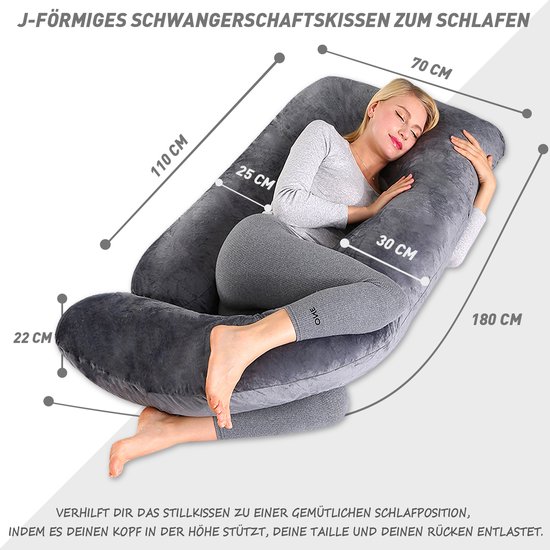 CALIYO Zwangerschapskussen XXL - 270 cm - Afneembare Hoes - Zijslaapkussen / Body Pillow / Lichaamskussen / Voedingskussen - Donkergrijs van CALIYO — afbeelding 5