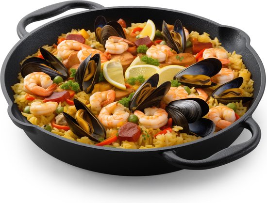 Foto: Navaris gietijzeren pan met handvaten gietijzeren braadpan geschikt voor alle warmtebronnen 30 cm ovenbestendig tot 260 graden