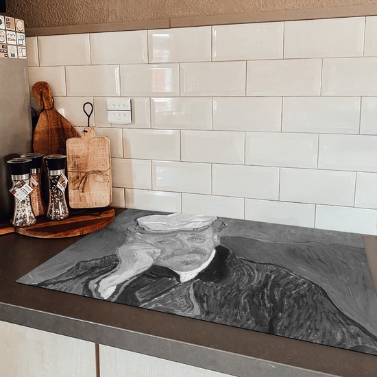 KitchenYeah® Inductie beschermer 80.2x52.2 cm - Portret van Dr. Gachet - Vincent van Gogh - Zwart - Wit - Kookplaataccessoires - Afdekplaat voor kookplaat - Inductiebeschermer - Inductiemat - Inductieplaat mat